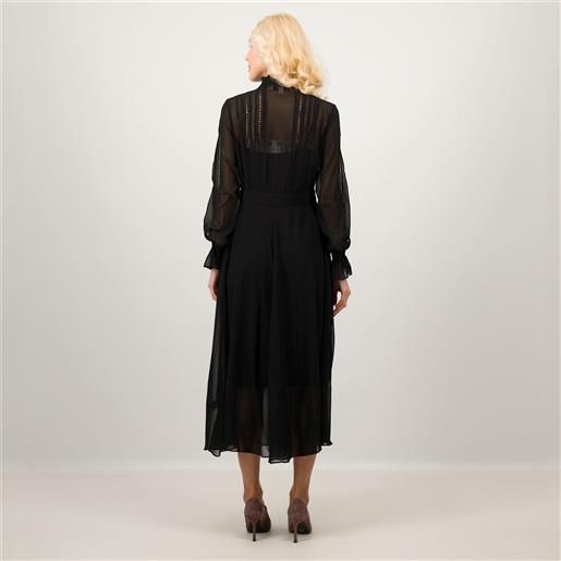 Parker & rowe abito lungo chiffon con inserti in pizzo e sottoveste maglina
