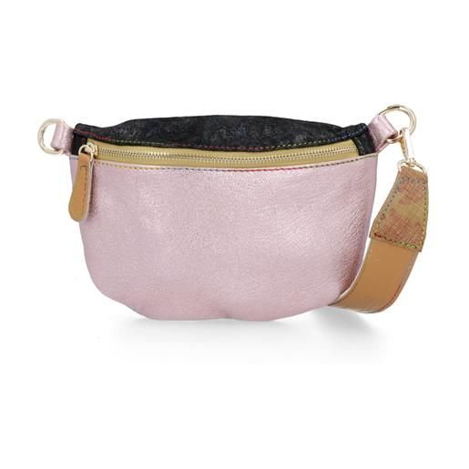 Ebarrito borsa/marsupio in pelle patchwork tracolla removibile