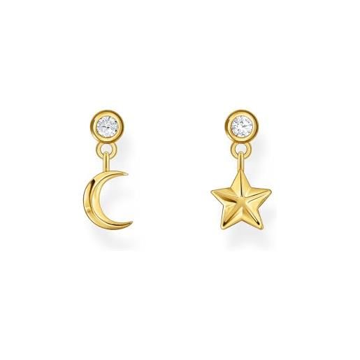 Thomas Sabo h2293-414-14 - orecchini con ciondolo a forma di luna e stella, in argento placcato oro, misura unica, argento sterling, zirconia cubica