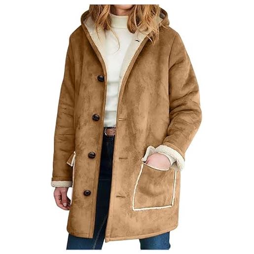 CRITOR trench da donna in montone scamosciato sintetico capispalla invernale foderato in morbida pelliccia scamosciata da donna con cappuccio