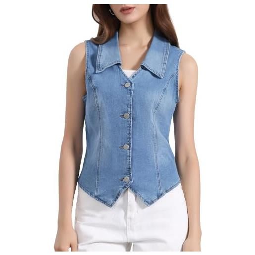 Allegra K donna gilet jeans elegante denim con scollo a v giubbotto giacca senza maniche gilet estivo profondo blu m