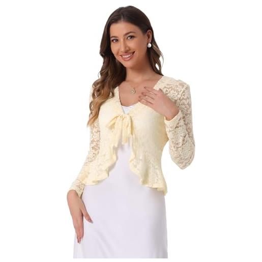Allegra K bolero coprispalle da donna, a maniche lunghe, con motivo floreale, cardigan corto in pizzo, azzurro, s