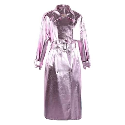 Generic lucido riflettente cuoio dell'unità di elaborazione più lungo trench cappotto per le donne, rosa brillante, s