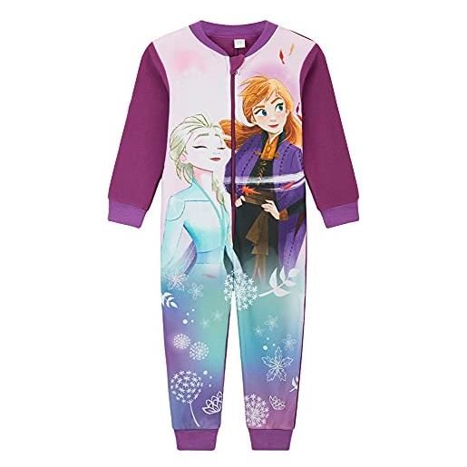 Disney frozen 2 pigiama intero in pile bambina di elsa ed anna regno di ghiaccio, tute in pile bambino, pigiami tuta intera, pigiami interi ragazza, regalo bambina (viola/lilla, 5-6 anni)