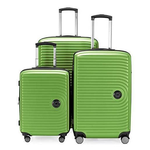 Hauptstadtkoffer mitte - set di 3 valigie - valigia bagaglio a mano 55 cm, valigia media 68 cm + valigia da viaggio grande 77 cm, guscio rigido abs, tsa, verde mela