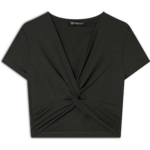 Freddy t-shirt cropped con effetto raccolto