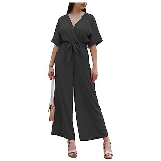 DouBCQ Tuta Donna Casual Manica Corta Con Elastico In Vita E Tasche - Morbida In Viscosa E Spandex - 2