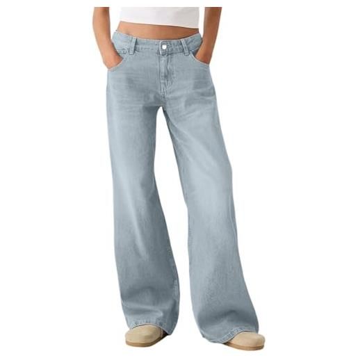 shownicer jeans donna baggy jeans a vita alta denim pantaloni wide leg jeans diritti elasticizzati jeans lunghi straight jeans casuale jeans pants denim trousers a blu xs