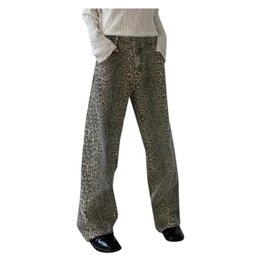 Generico jeans leopardati donna a gamba larga pantaloni con stampa leopardata pantaloni fancy pants fashion hip hop jeans da strada stile hip hop vintage in cotone largo casual pantaloni