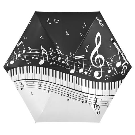 Quteprint ombrello da viaggio a 5 pieghe con note musicali astratte, resistente ai raggi uv, antivento, 6 costole, leggero, compatto, pieghevole, per adulti, adolescenti, bambini, ragazze e ragazzi