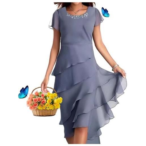 WUQILONGBANG abiti da sposa a più livelli, abito da cocktail a balze da donna, maxi abito in chiffon a strati, blu, l