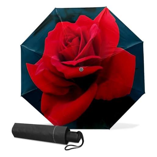 GISPOG ombrello pieghevole automatico, con rose rosse, impermeabile, compatto, per sole e pioggia, da viaggio, per donne e uomini, colore unico, taglia unica