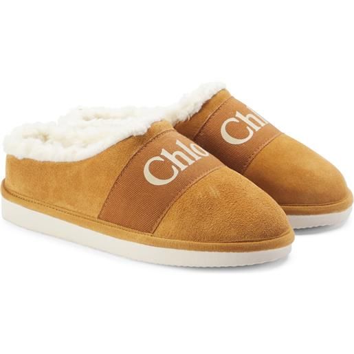 Chloe Kids chloã© kids slippers in suede e pile con logo