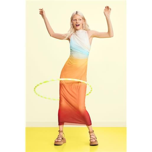 Desigual, abito in tulle sfumato, donna, poliestere, arancione, l