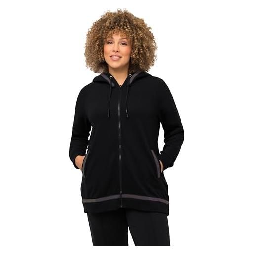 Ulla Popken sweatjacke mit kapuze, reflektor und einsatz felpa, nero, 60-62 donna