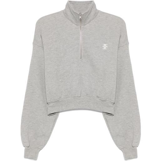ETERNE felpa crop con mezza zip - grigio