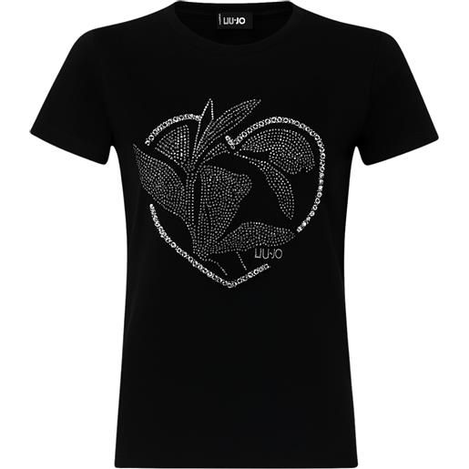 Liu-jo t-shirt nera con strass cuore e foglie  liu jo