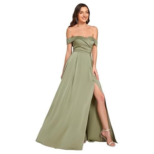 Ever-Pretty abito da cerimonia elegante donna lungo in raso con scollo a barca e spacco laterale vestito formale per cerimonie e feste verde salvia 44