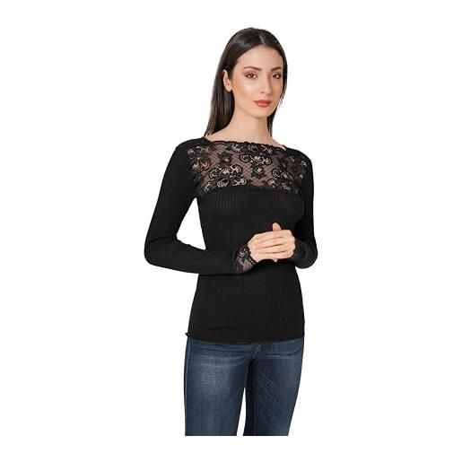 LADY·C maglia donna in morbida lana con microfibra - eleganza con pizzo e comfort made in italy (it, testo, l, xl, regular, regular, bodeaux)