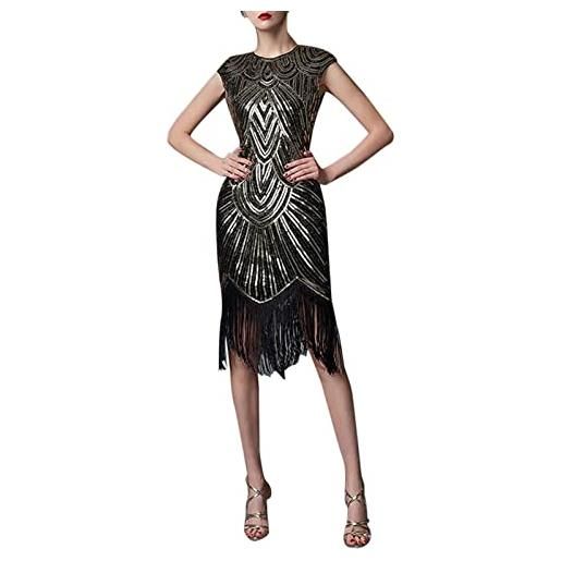 KBOPLEMQ gatsby - costume da donna charleston, stile vintage anni '20, stile retrò, elegante, con frange, glitter e paillettes, con scollo a v, abito lungo charleston