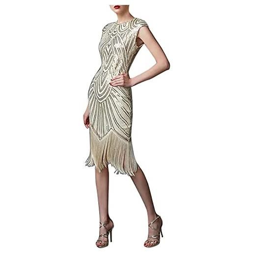 KBOPLEMQ gatsby - costume da donna charleston, stile vintage anni '20, stile retrò, elegante, con frange, glitter e paillettes, con scollo a v, abito lungo charleston