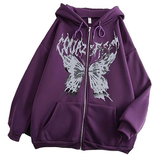 Silver Basic felpa con cappuccio y2k da donna oversize giacca con cappuccio manica lunga gotica farfalla stampa casual leggero pullover sciolto m, bianco a-1