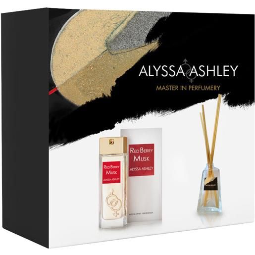 Alyssa Ashley red berry musk confezione 100 ml eau de parfum + 50 ml profumatore d'amiente con bacchette - 100 ml eau de parfum + 50 ml profumatore d'amiente con bacchette