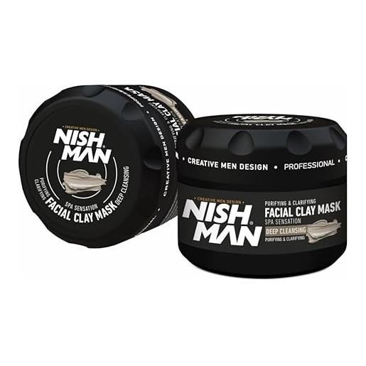 Nishman maschera viso all'argilla 450 g - pulizia profonda & cura della pelle per uomini - rimuove le impurità, assorbe il sebo in eccesso, lascia la pelle fresca & morbida