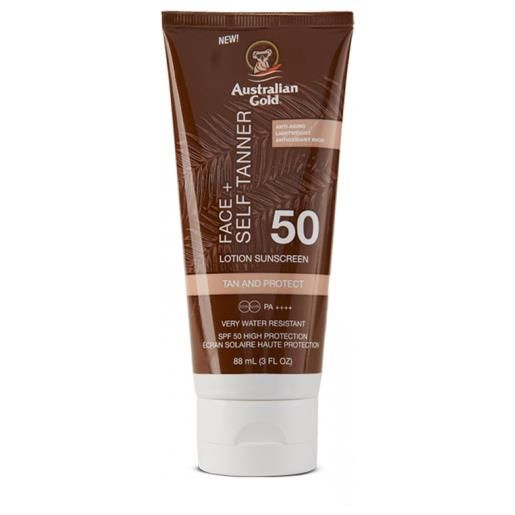 Australian Gold spf50 face + self tanner lotion solare viso alta 88ml