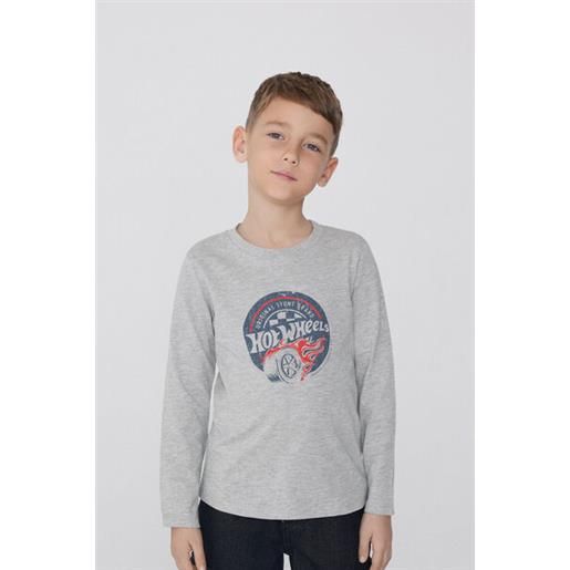 Tezenis maglia manica lunga cotone con stampa hot wheels bimbo bambino grigio