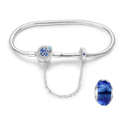 LNQOBU bracciale in argento con maglia snake e chiusura a cuore compatibile con pandora europei charms da donna