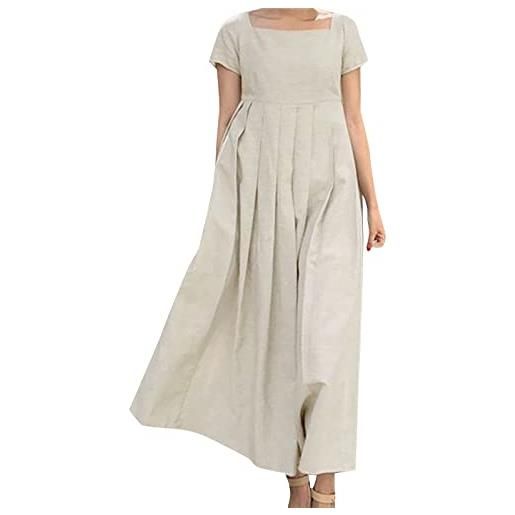 Generico abito donna lino, vestito bianco donna estivo, casual abito in lino eleganti tinta unita vestito boho larghe girocollo vacanza festa vestiti