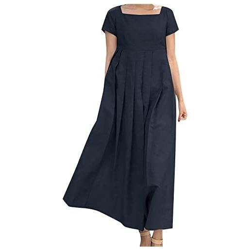 Generico abito lino donna, abiti estivi donna, t-shirt abito estivo al ginocchio abiti casual larghi in tinta unita per la primavera e l'estate confortevole