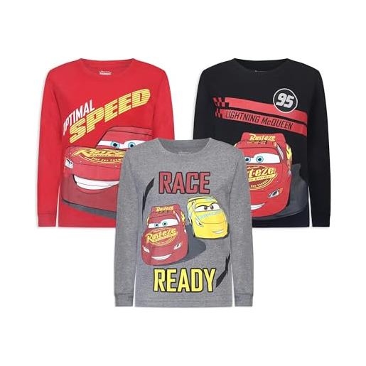 Disney cars saetta mc. Queen - confezione da 3 magliette a maniche lunghe per bambini piccoli, colore: rosso/grigio/nero, rosso, 4