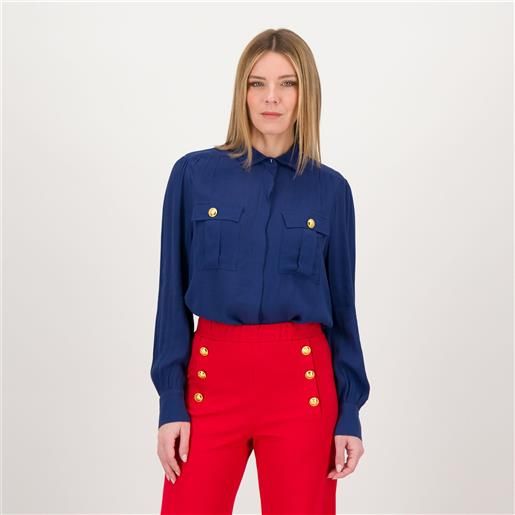 Palazzo moda camicia in crêpe di viscosa con tasche sul petto