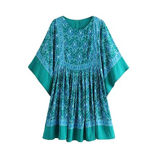 R.Vivimos donne boho mini abito da spiaggia manica di pipistrello rotondo scollo sciolto vestito camicia fluwy(xl, red)