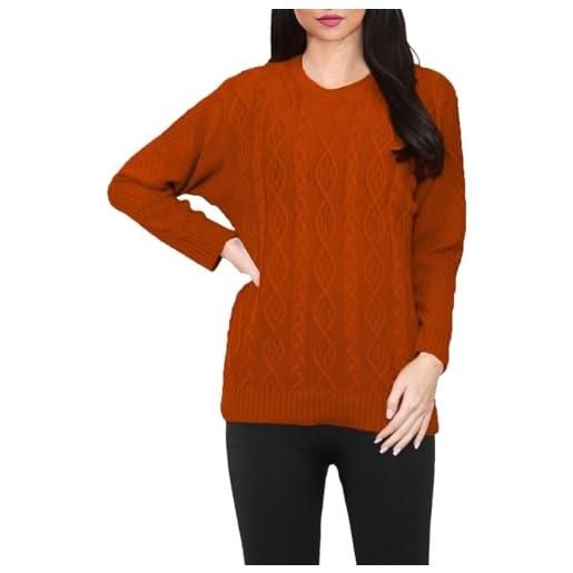 FASHIONISM maglione da donna a maniche lunghe, lavorato a maglia, a maglia grossa, a diamante, girocollo, caldo, maglione invernale, marina militare, 52-54