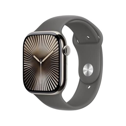 Apple watch series 10 gps + cellular 46 mm smartwatch con cassa in titanio color naturale e cinturino sport loop grigio pietra - s/m. Fitness tracker, app ecg, display retina always-on, carbon neutral