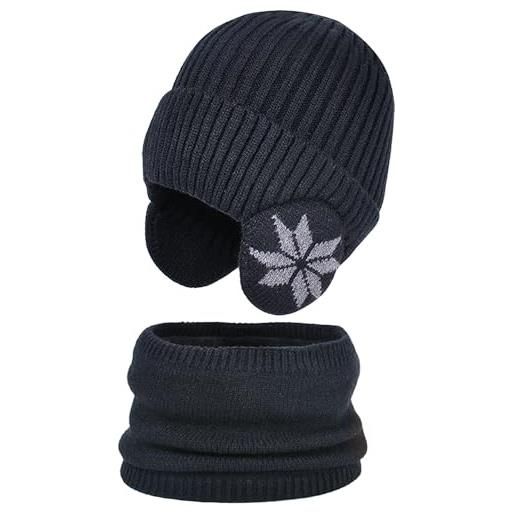 WANYI 2 pezzi cappello sciarpa invernali set uomo donna cappello da sci beanie con scaldacollo berretti in maglia da uomo con foderato in pile 55-60cm