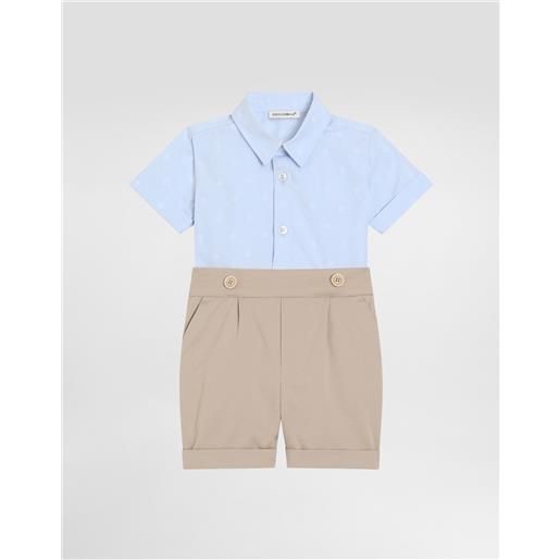 Dolce & Gabbana tutina in gabardina e jacquard logo dg e pois con patch