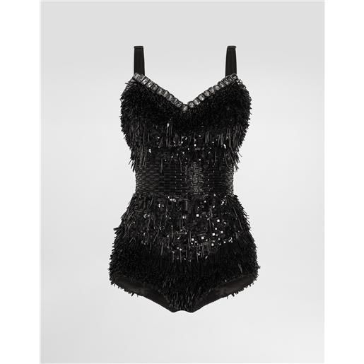 Dolce & Gabbana body ricamato in paillettes e micro perline