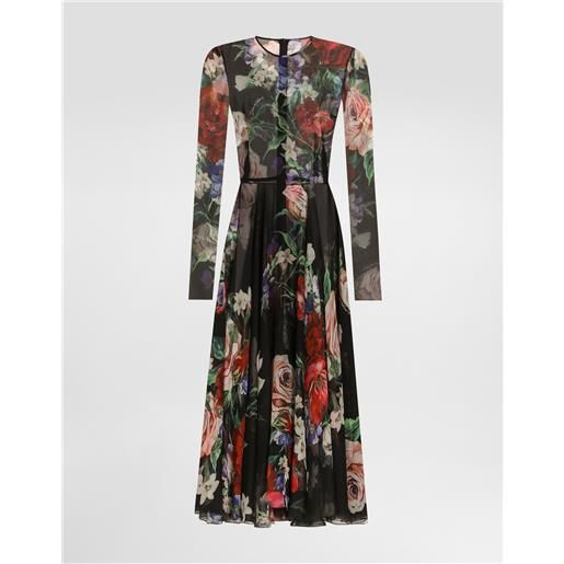 Dolce & Gabbana abito longuette con gonna a ruota in chiffon stampa fiori