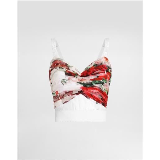 Dolce & Gabbana top bustier in marquisette e chiffon stampa rosa