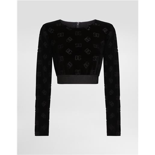 Dolce & Gabbana top corto in ciniglia di cotone jacquard logo dg