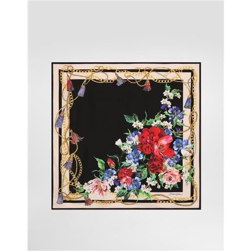 Dolce & Gabbana foulard in twill di seta stampa fiori 70x70