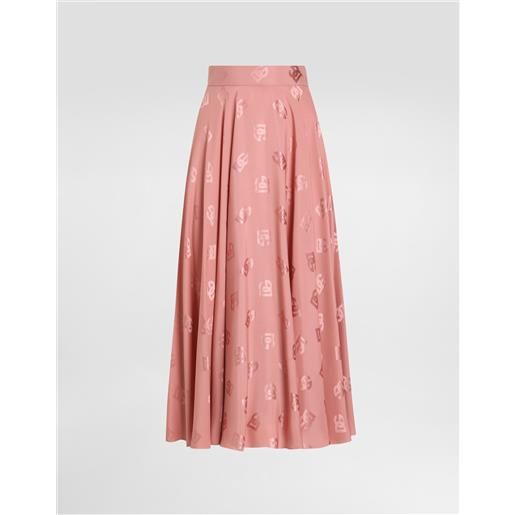 Dolce & Gabbana gonna longuette a ruota in seta jacquard logo dg