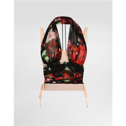 Dolce & Gabbana top bustier in marquisette e chiffon stampa fiori