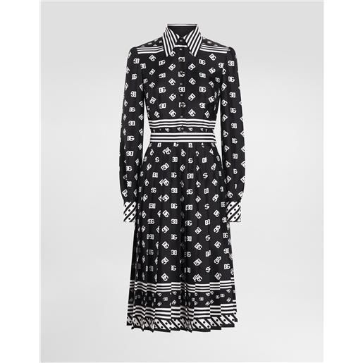 Dolce & Gabbana abito longuette chemisier in twill stampa foulard logo dg allover