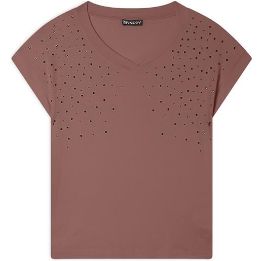 Freddy t-shirt in jersey viscosa con borchie e scollo a v