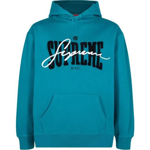 Supreme felpa con cappuccio ss 22 dark teal con ricamo in ciniglia - blu